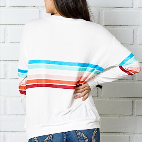 1 LEFT - Long Sleeve Rainbow Striped Tee - Picture 2 of 4